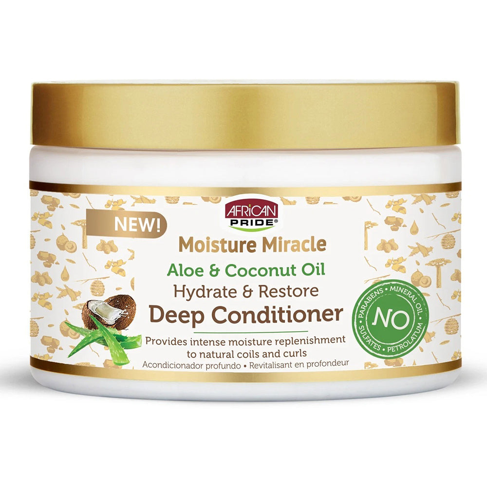 African Pride Moisture Miracle Deep Conditioner Aloe and Coconut for Nourishment 12Oz (340g)